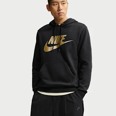 Sportswear Club Fleece Pullover Hoodie Black/Black/Metallic Gold