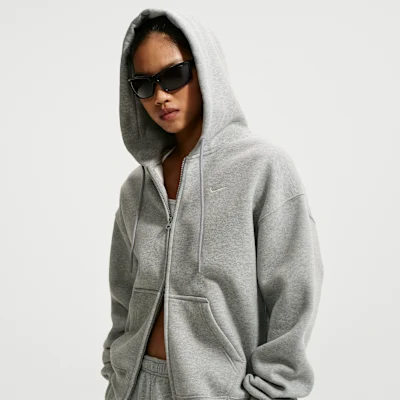Studio Fleece Oversized Full-Zip Hoodie Dark Grey Heather/Sail — 3