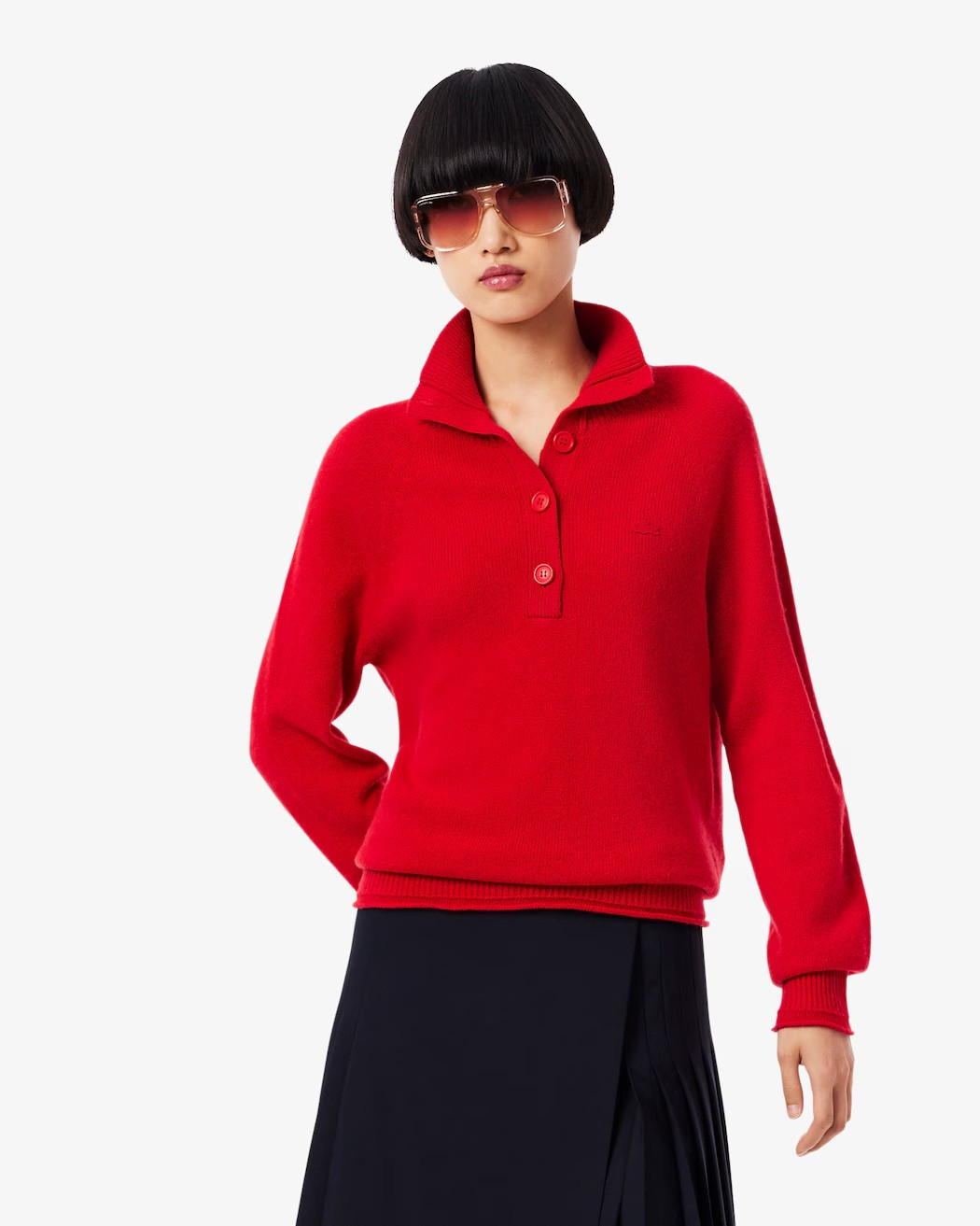 LACOSTE Sweater made of woven wool with a high collar