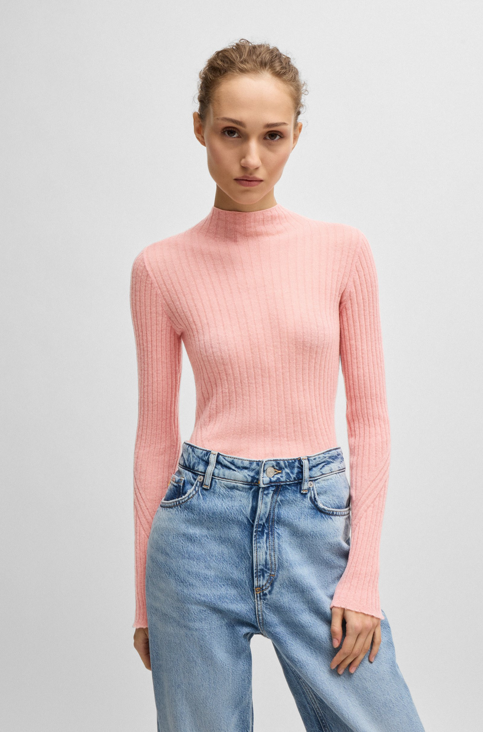 BOSS Wool-blend slim-fit sweater with side slits