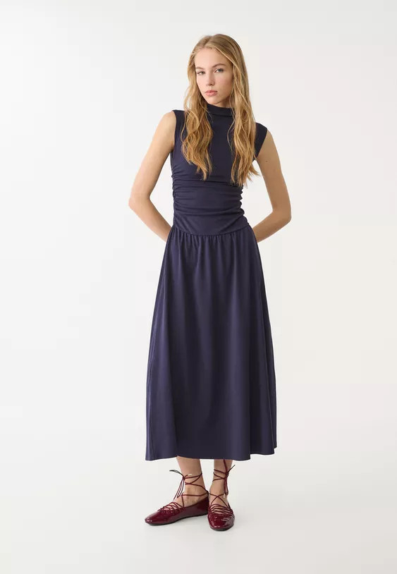 Stradivarius Midi dress with stand-up collar