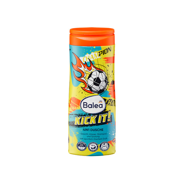 4-in-1 shower gel for children – face, body, shampoo & conditioner, Kick it!, 300ml, Balea