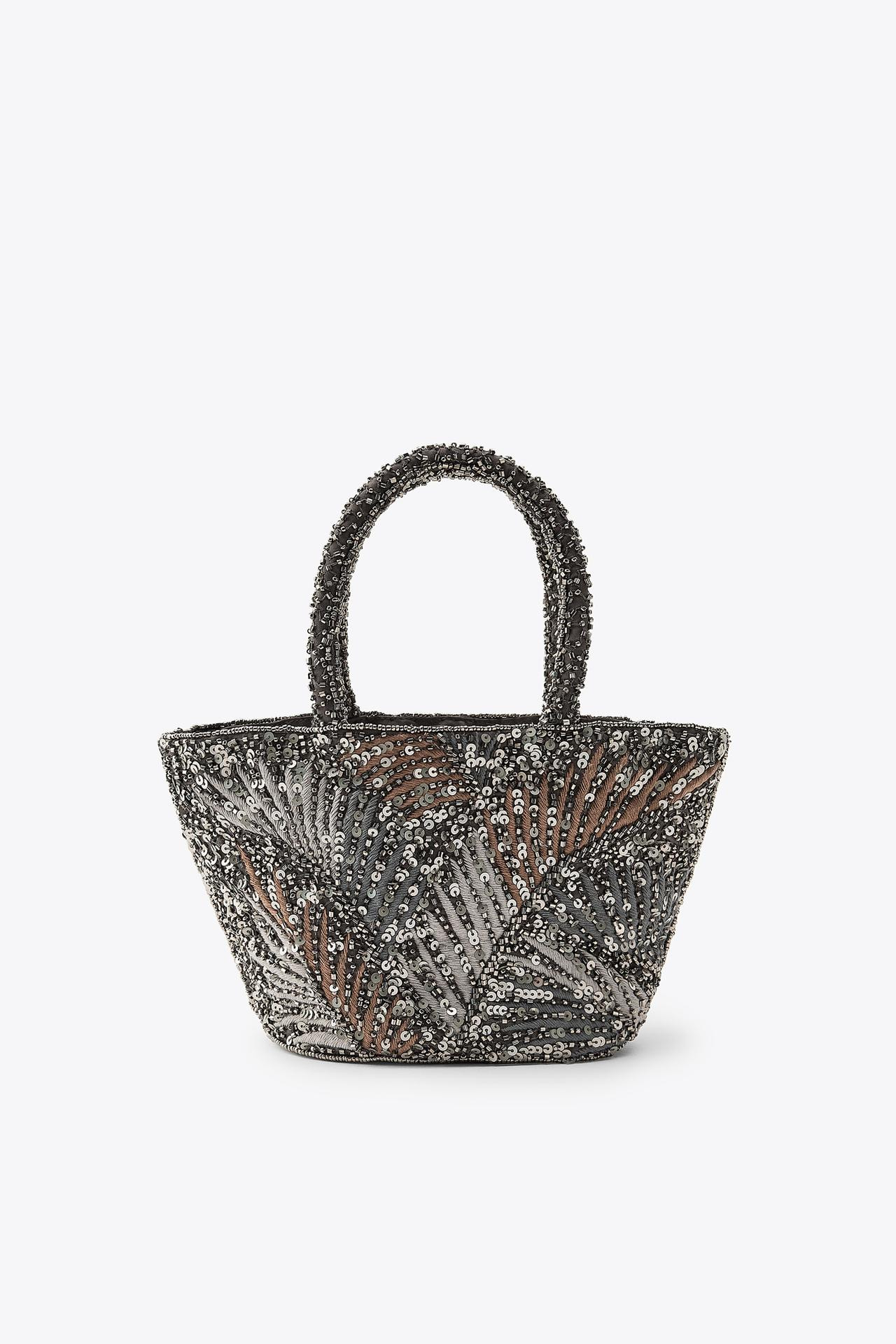 Zara EMBROIDERED BEADED HANDBAG