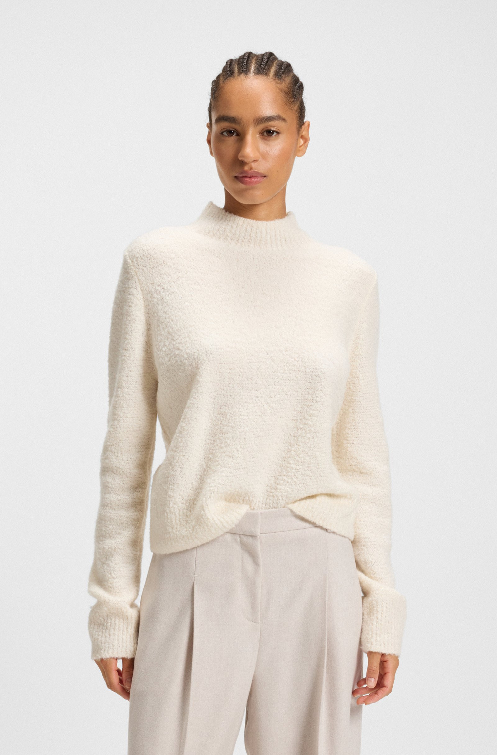 BOSS Mock-neck sweater in a wool blend with cashmere