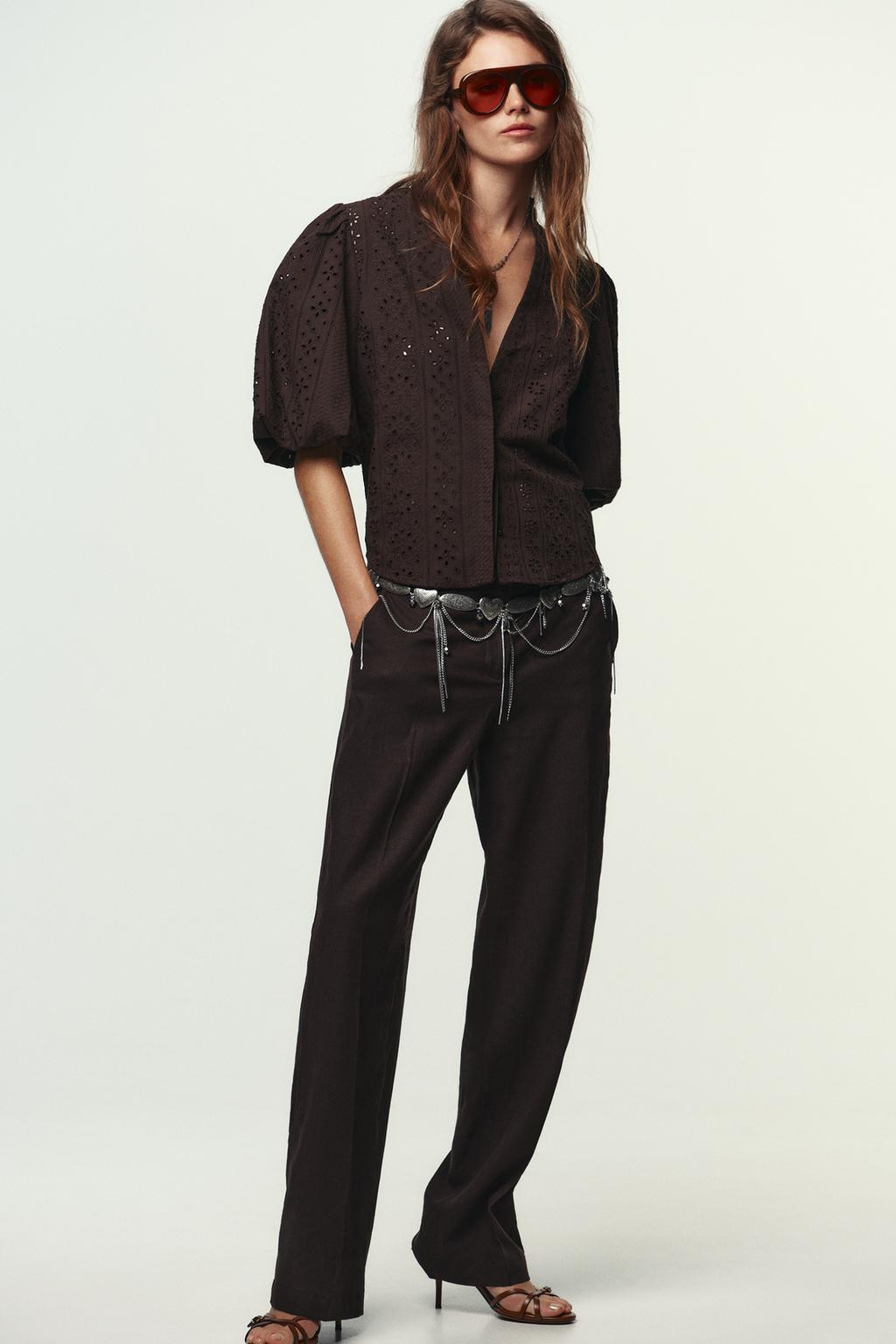 Zara SHIRT WITH CUTWORK EMBROIDERY AND PUFF SLEEVES