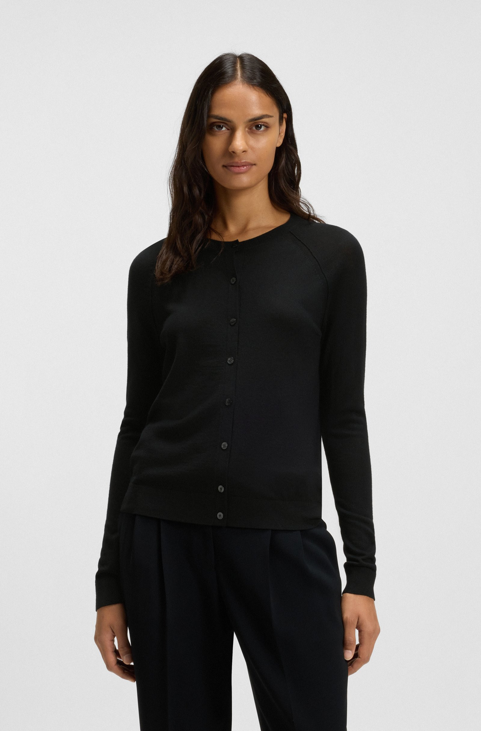 BOSS Button-up cardigan in extra-fine merino wool