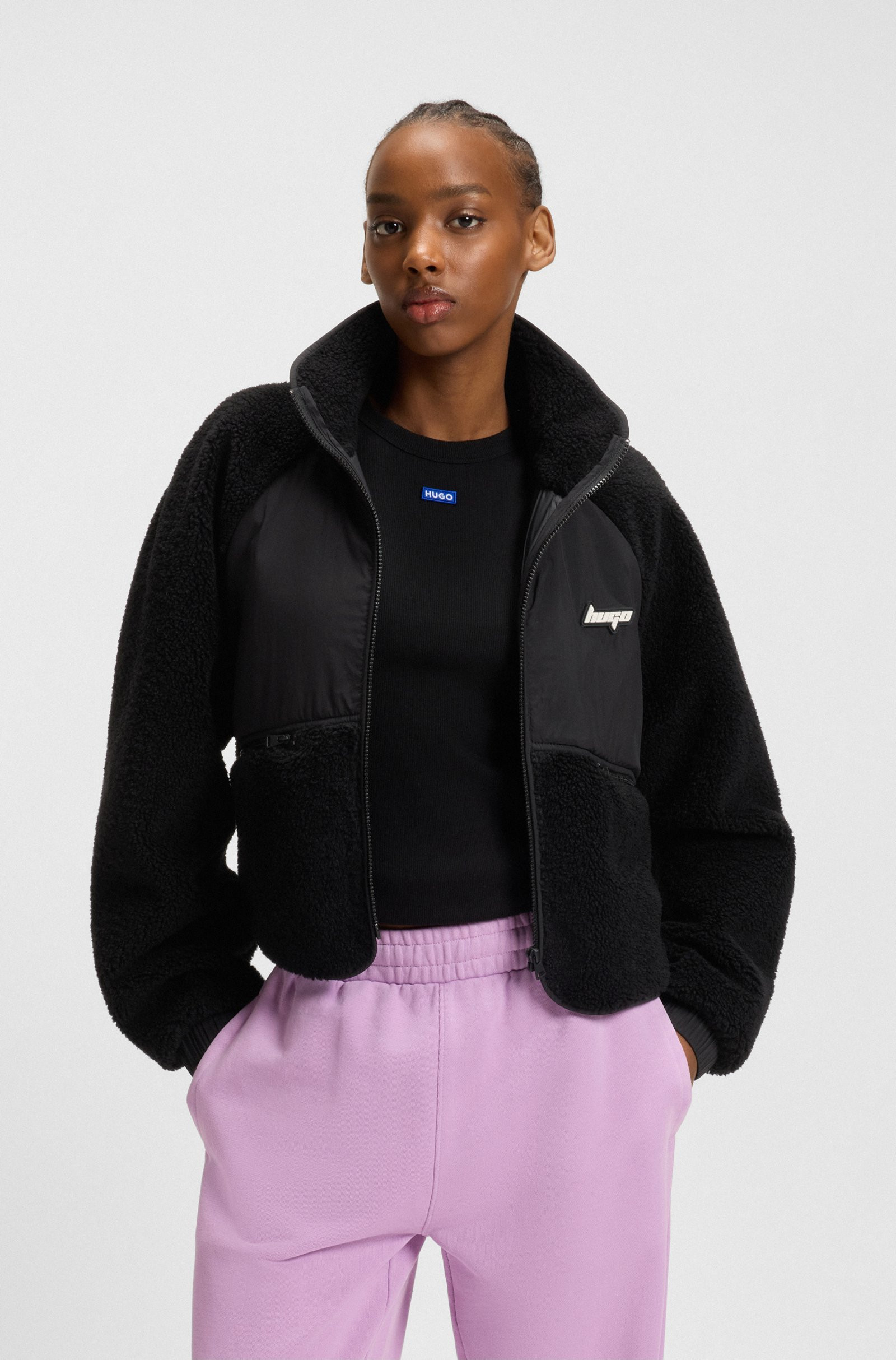 HUGO Teddy jacket with contrast-fabric front