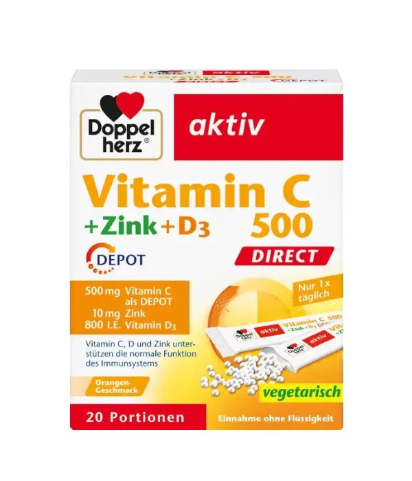Doppelherz aktiv Vitamin C 500 Direct + Zinc + D3, 20 sachets