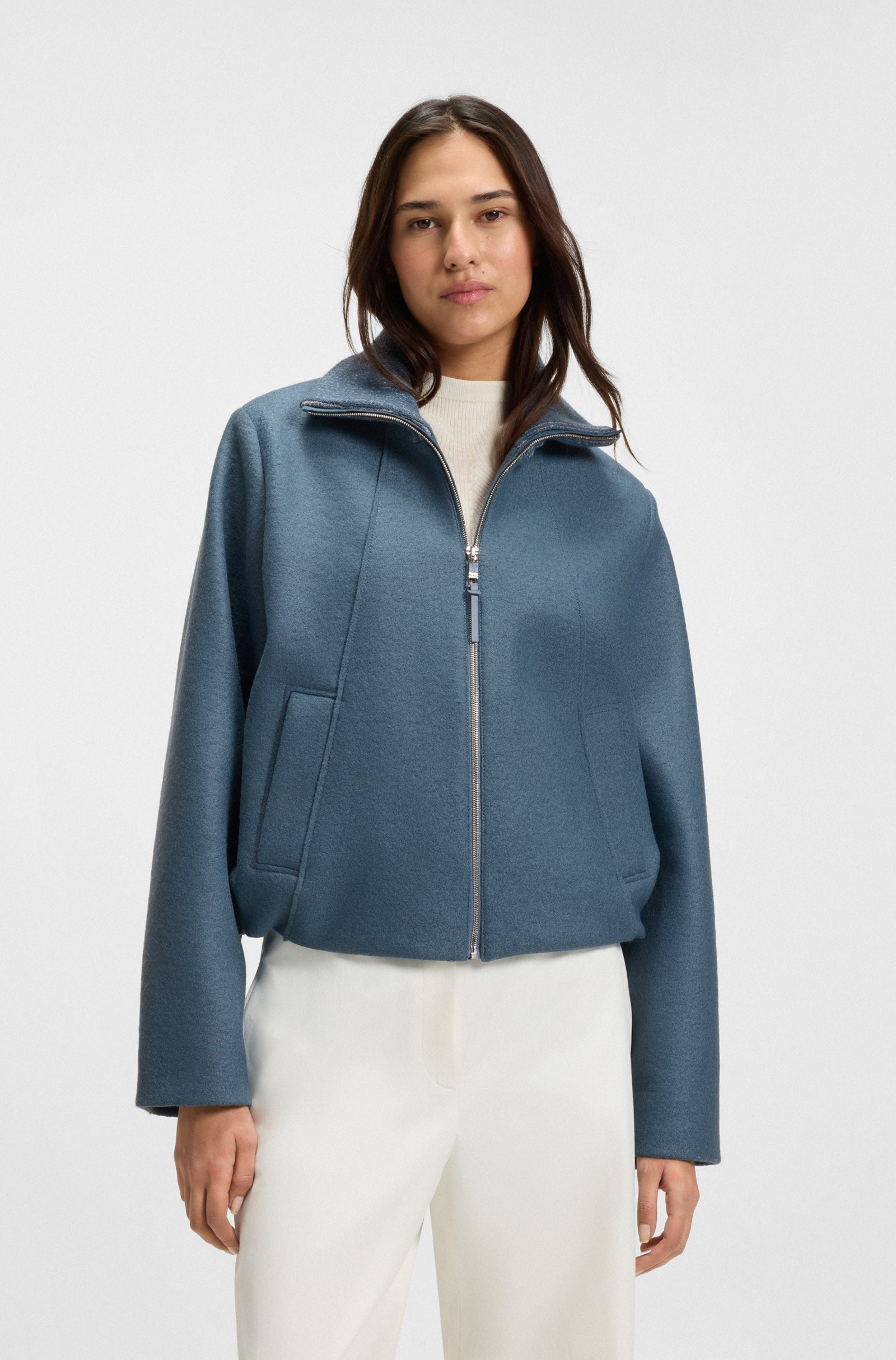 BOSS Zip-up jacket in boiled virgin wool