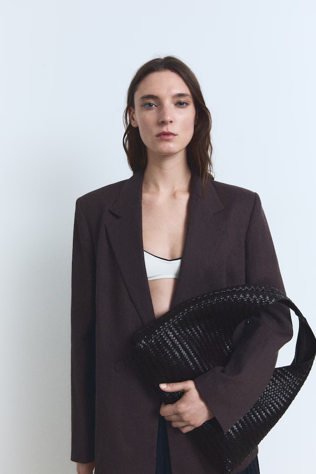 Mango Braided leather shoulder bag