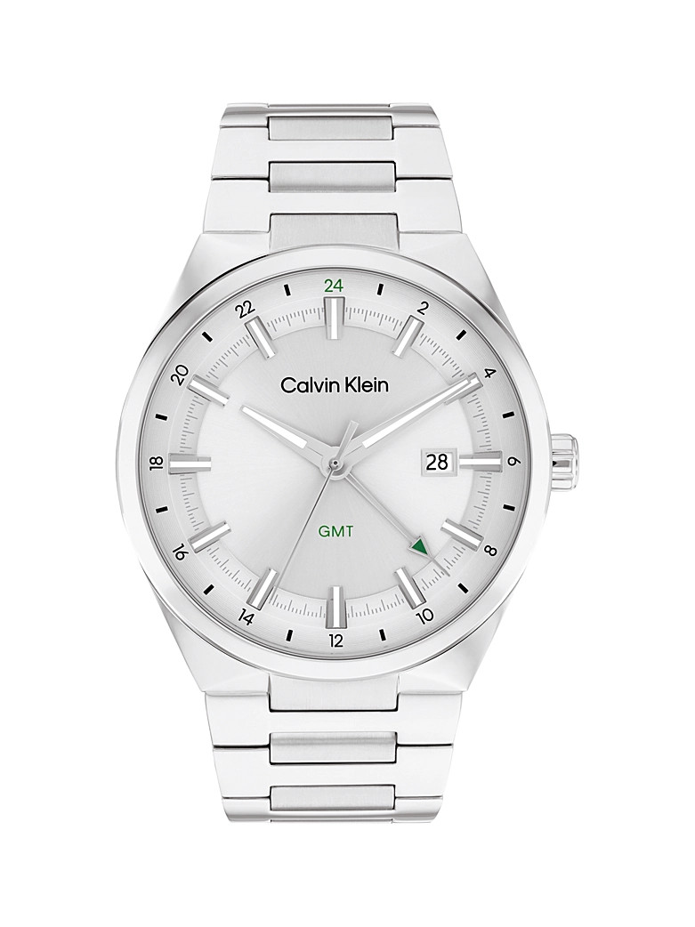 Calvin Klein GMT watch in stainless steel with a grey dial