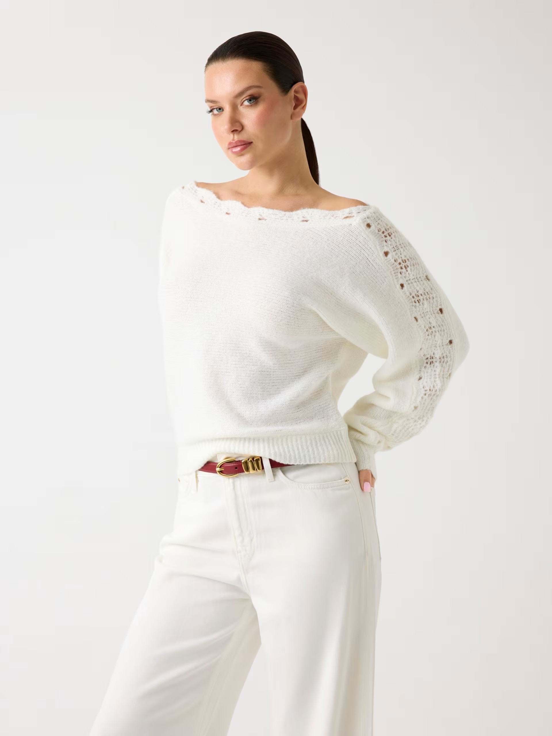 Guess Crochet-trim cropped sweater