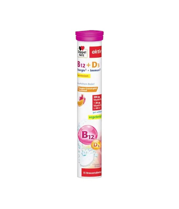 Doppelherz B12 + D3 Energy¹ + Immune² effervescent tablets, 15 tablets