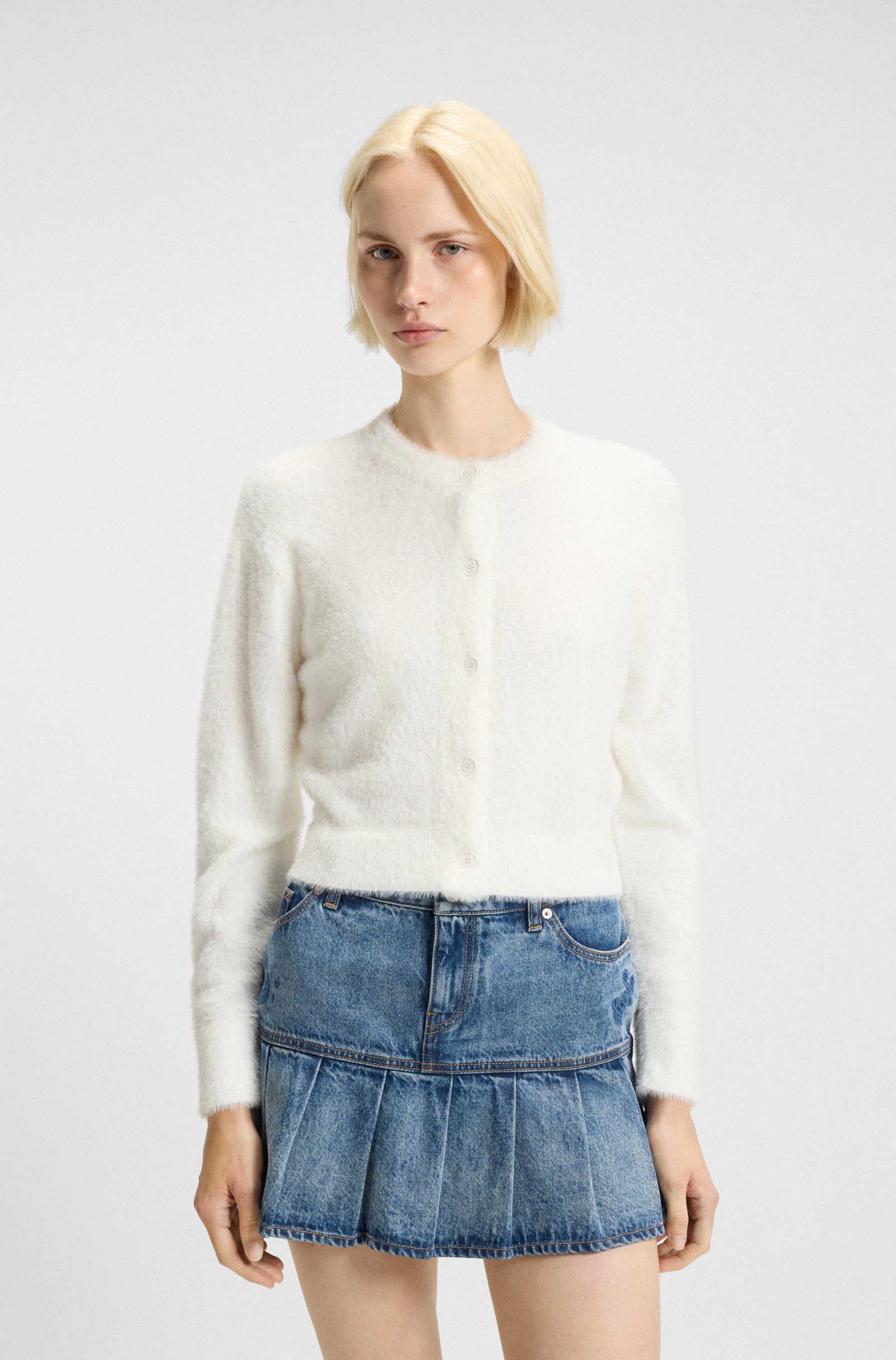 HUGO Relaxed-fit cardigan in furry yarn