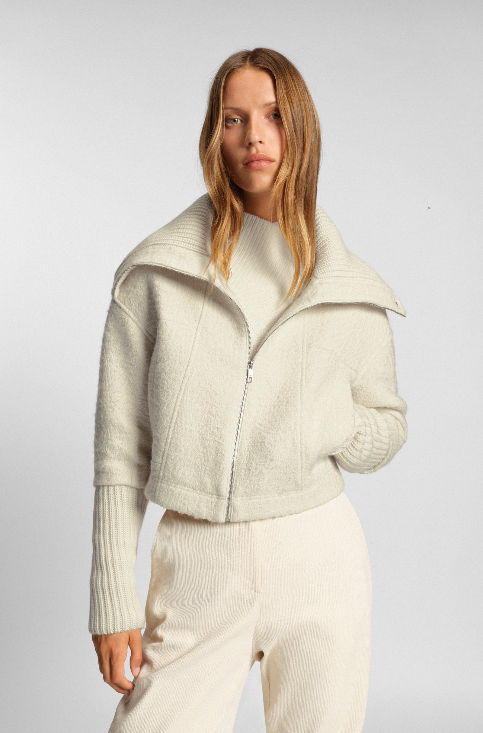 BOSS Regular-fit zipped jacket with oversized lapels