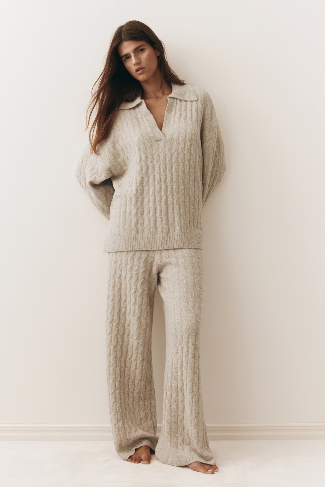 H&M Cable-knit polo sweater