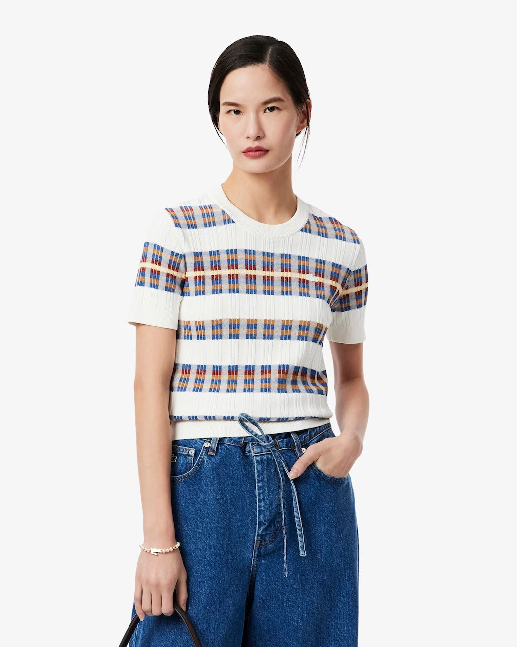 LACOSTE Ribbed knit sweater with short sleeves