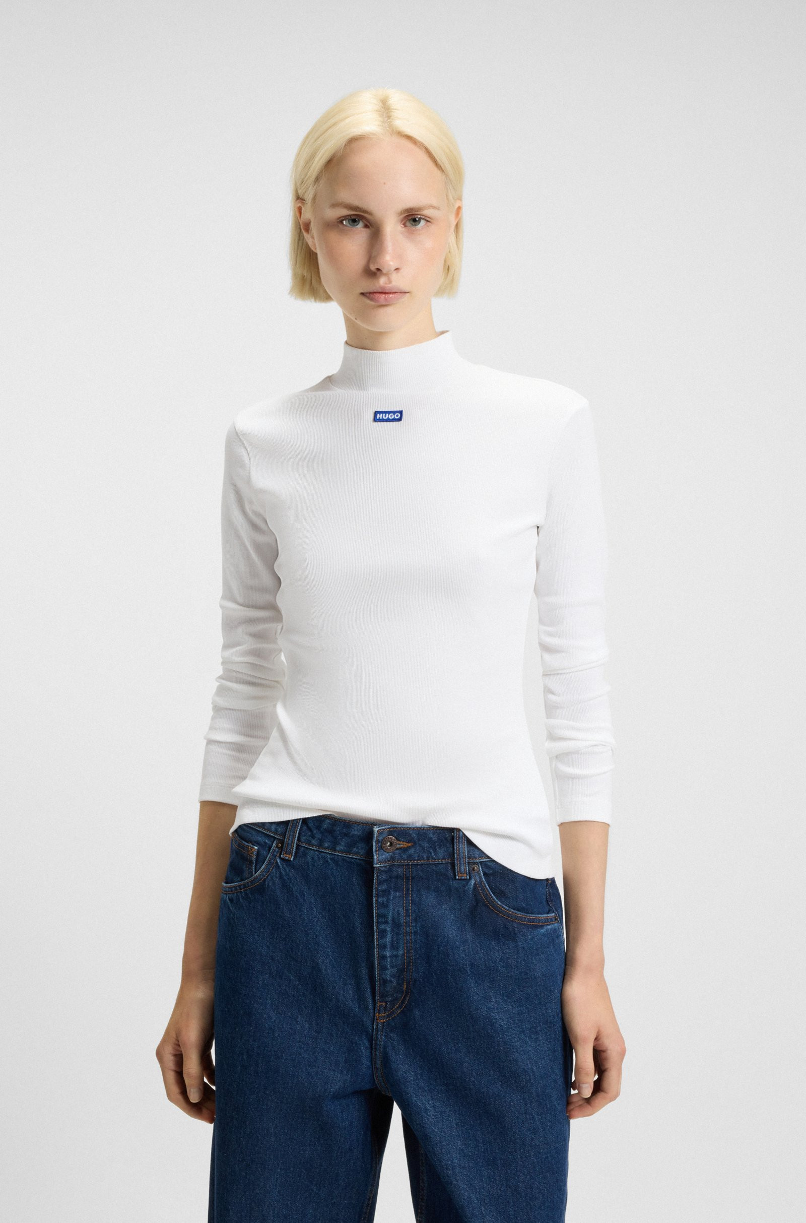 HUGO Stretch-cotton top with blue logo