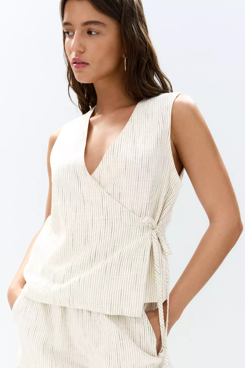 Pull&Bear Rustic wrap top with stripes