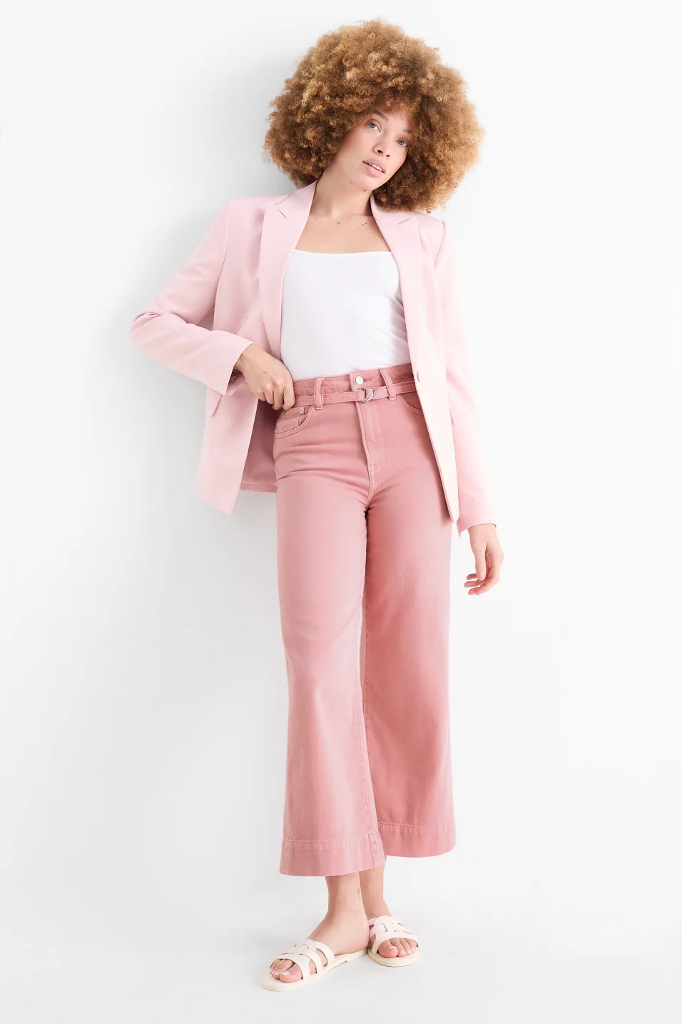 Crop 2232702 Wide Leg Jeans with Belt - Mid Waist