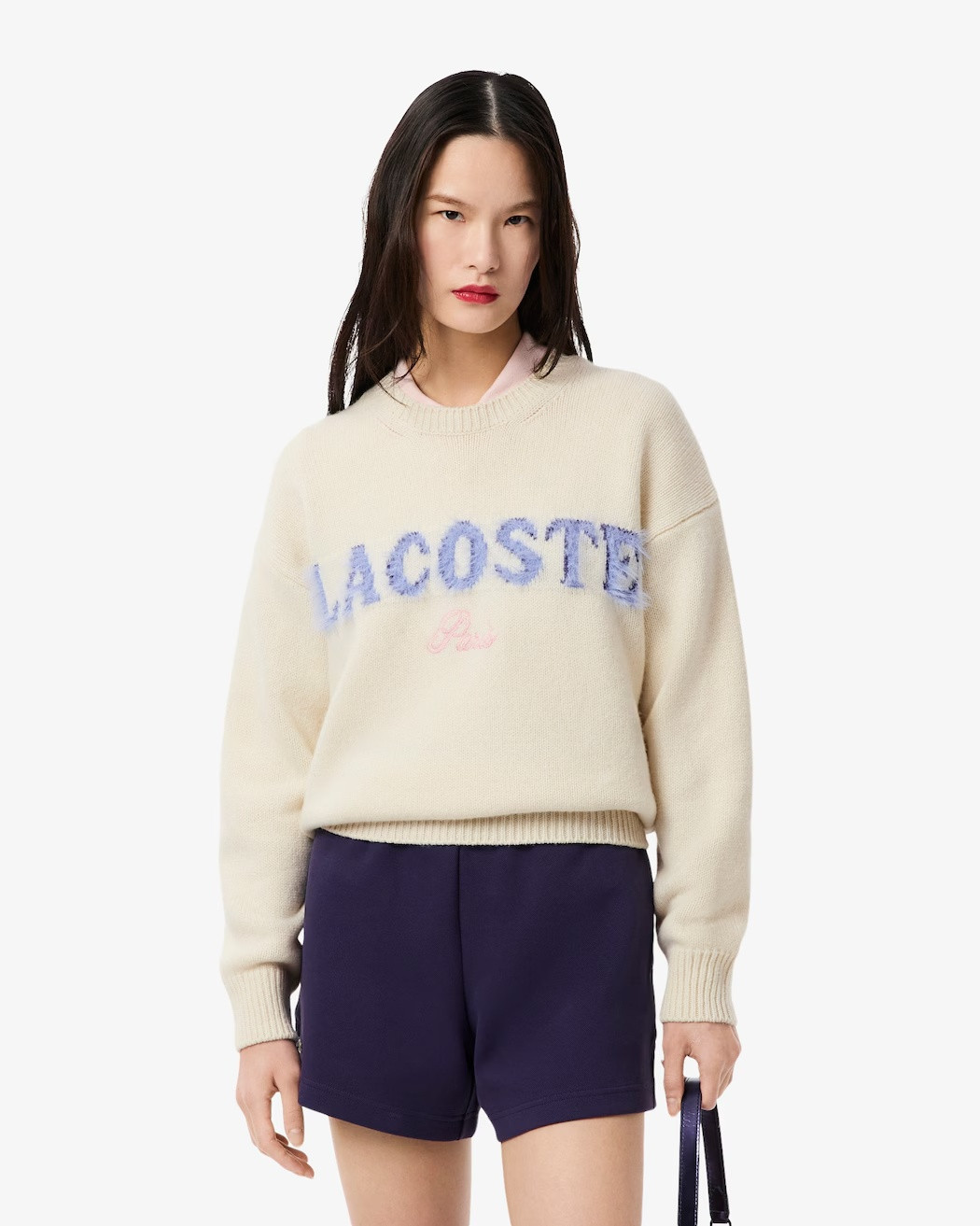 LACOSTE Checkered sweater made of woolen cloth with intarsia pattern