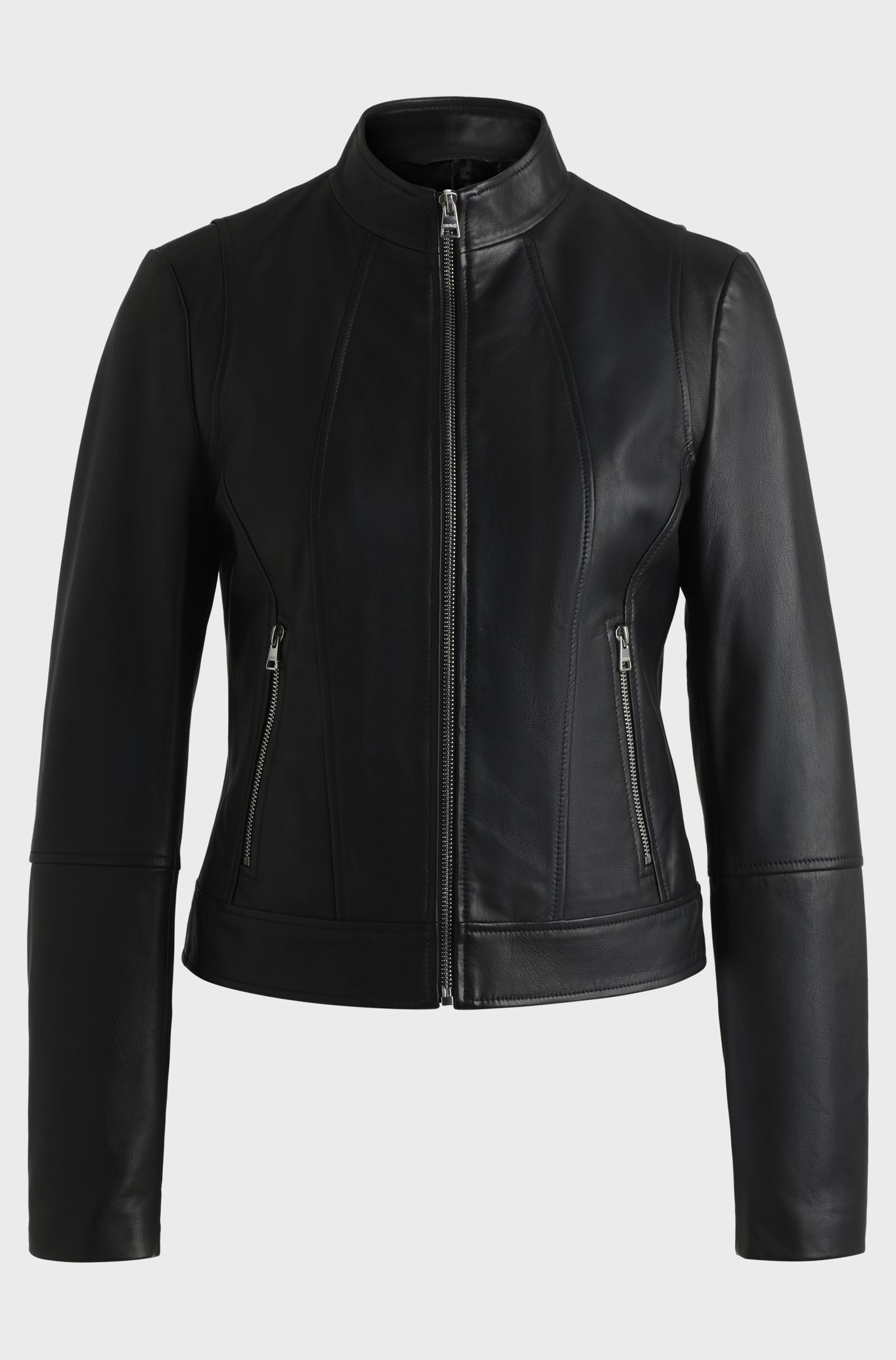 HUGO Regular-fit jacket in leather with two-way zip