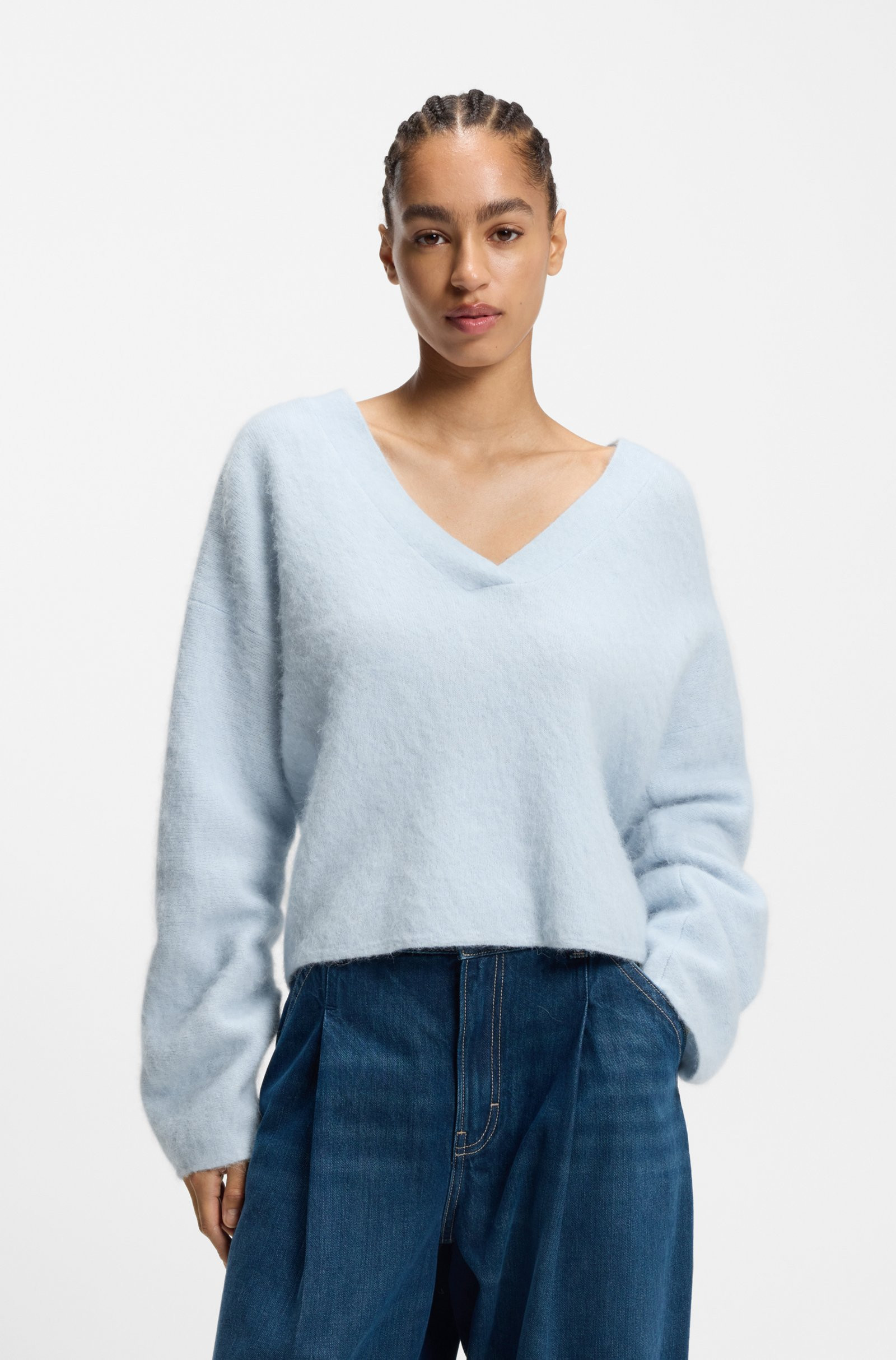 BOSS Relaxed-fit V-neck sweater with wool and alpaca