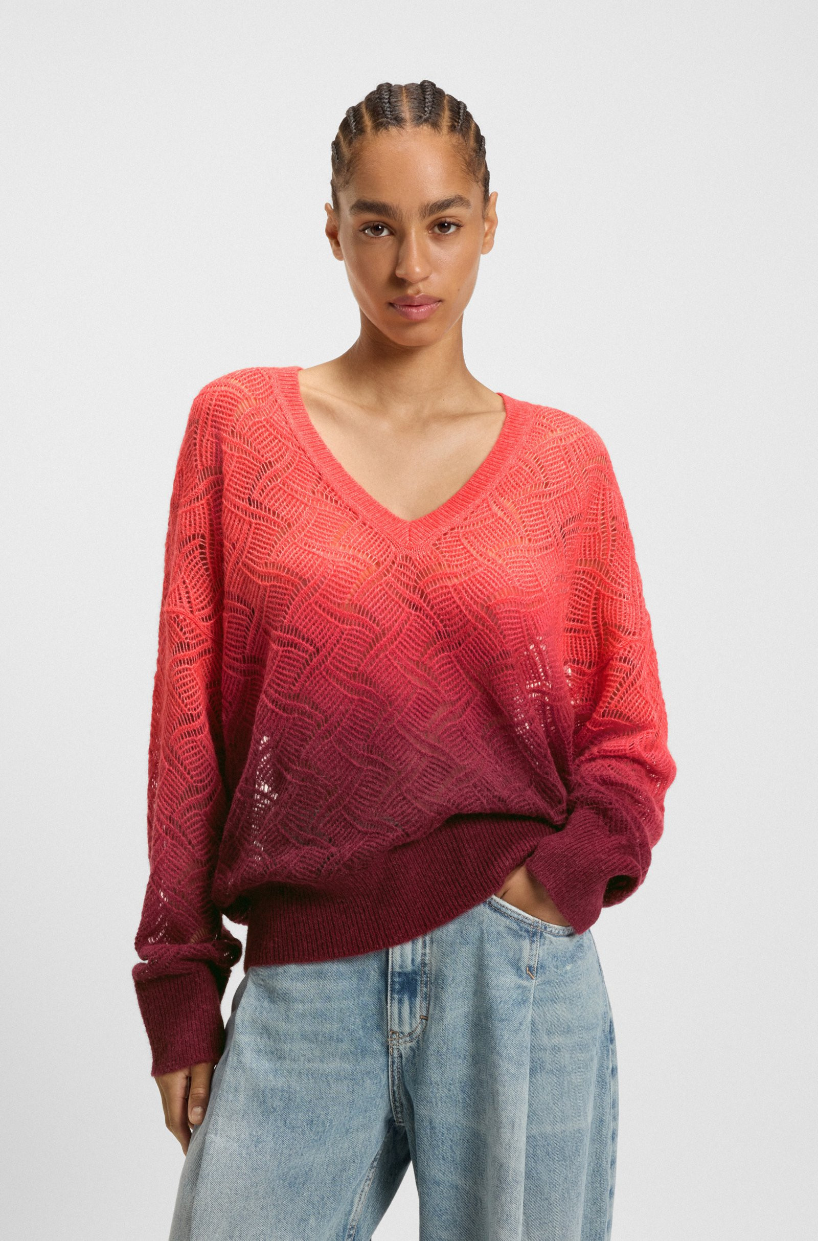BOSS V-neck knitted sweater with degradé effect