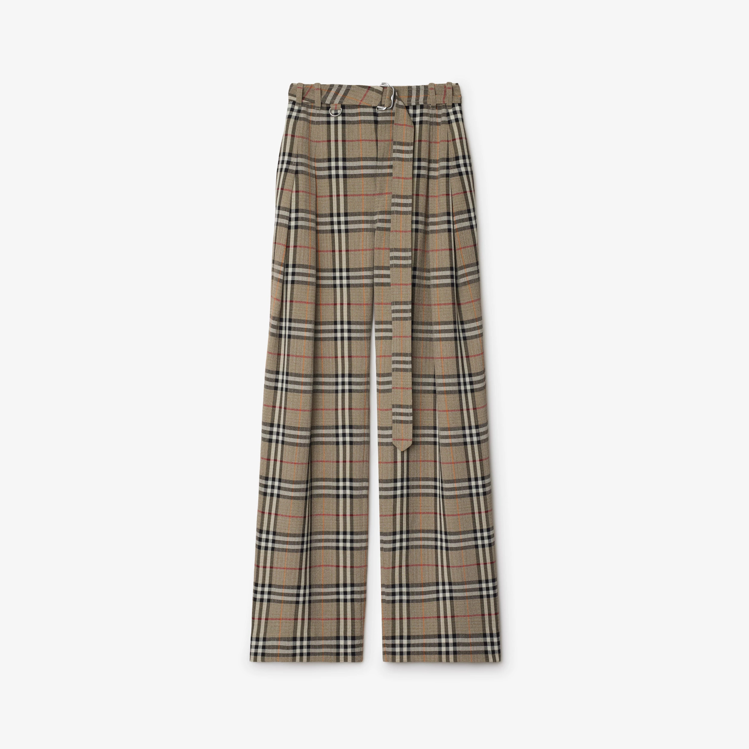 Burberry Check Silk Blend Belted Trousers