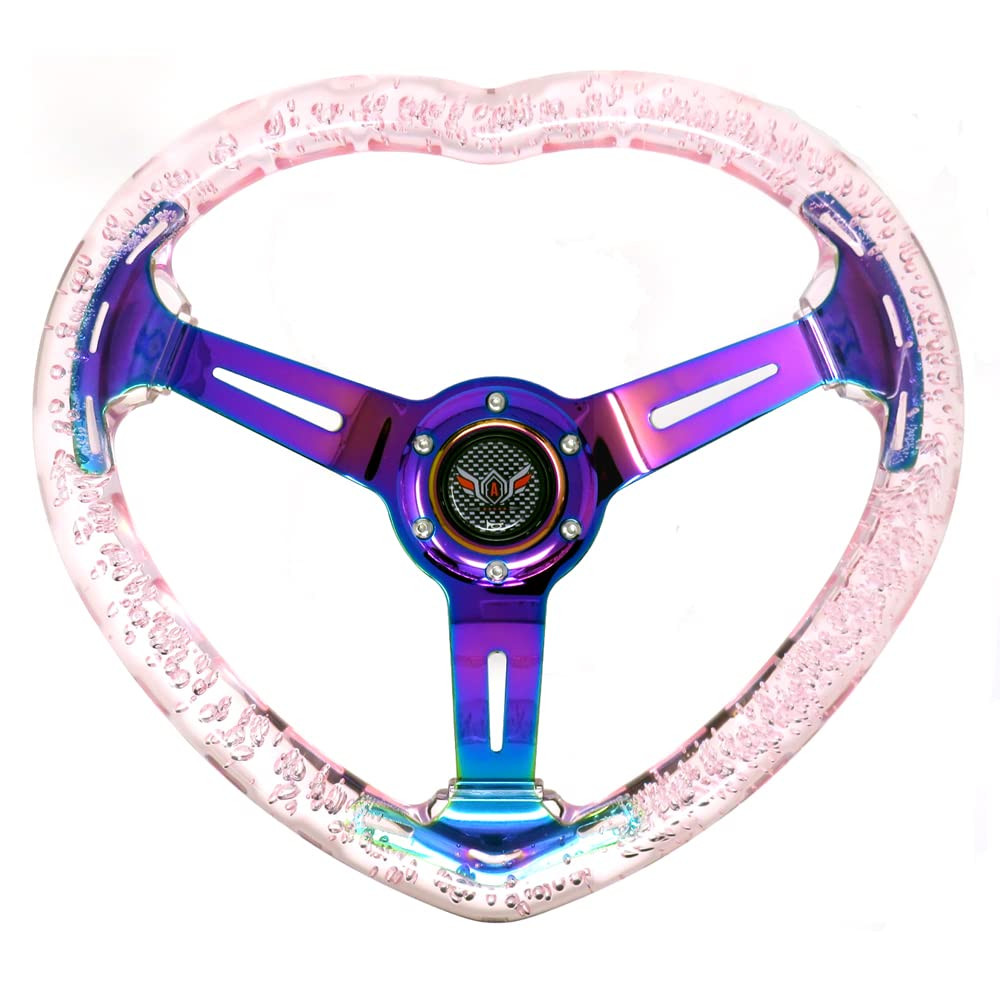 ALTEED Steering Wheel Pink Aqua Design Acrylic Steering Wheel for Automobiles Heart-shaped