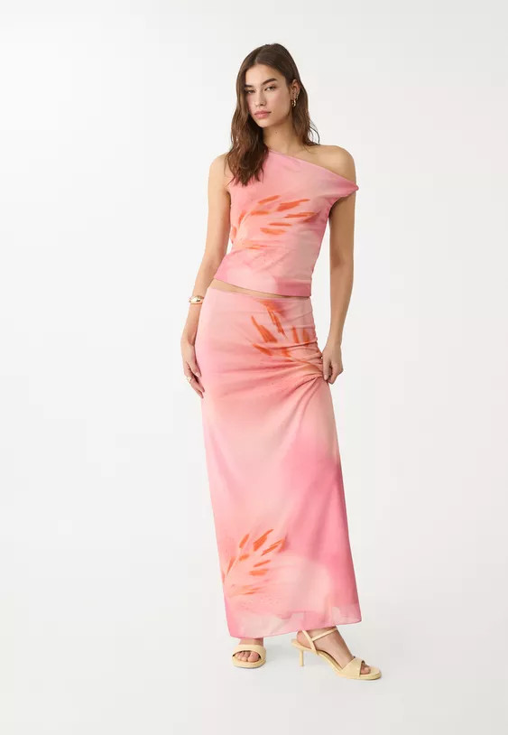 Stradivarius Printed tulle midi skirt