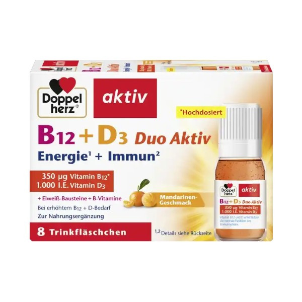 Doppelherz B12 + D3 Duo Active Energy¹ + Immun² drink ampoules for strengthening the immune system, 80 ml
