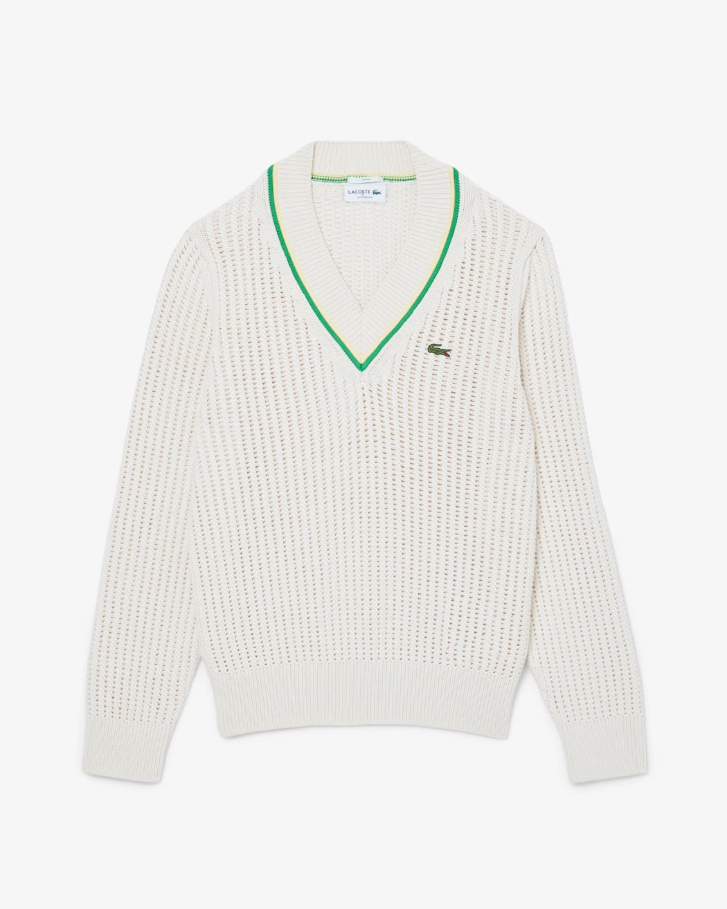 LACOSTE Striped tennis sweater with a V-neck