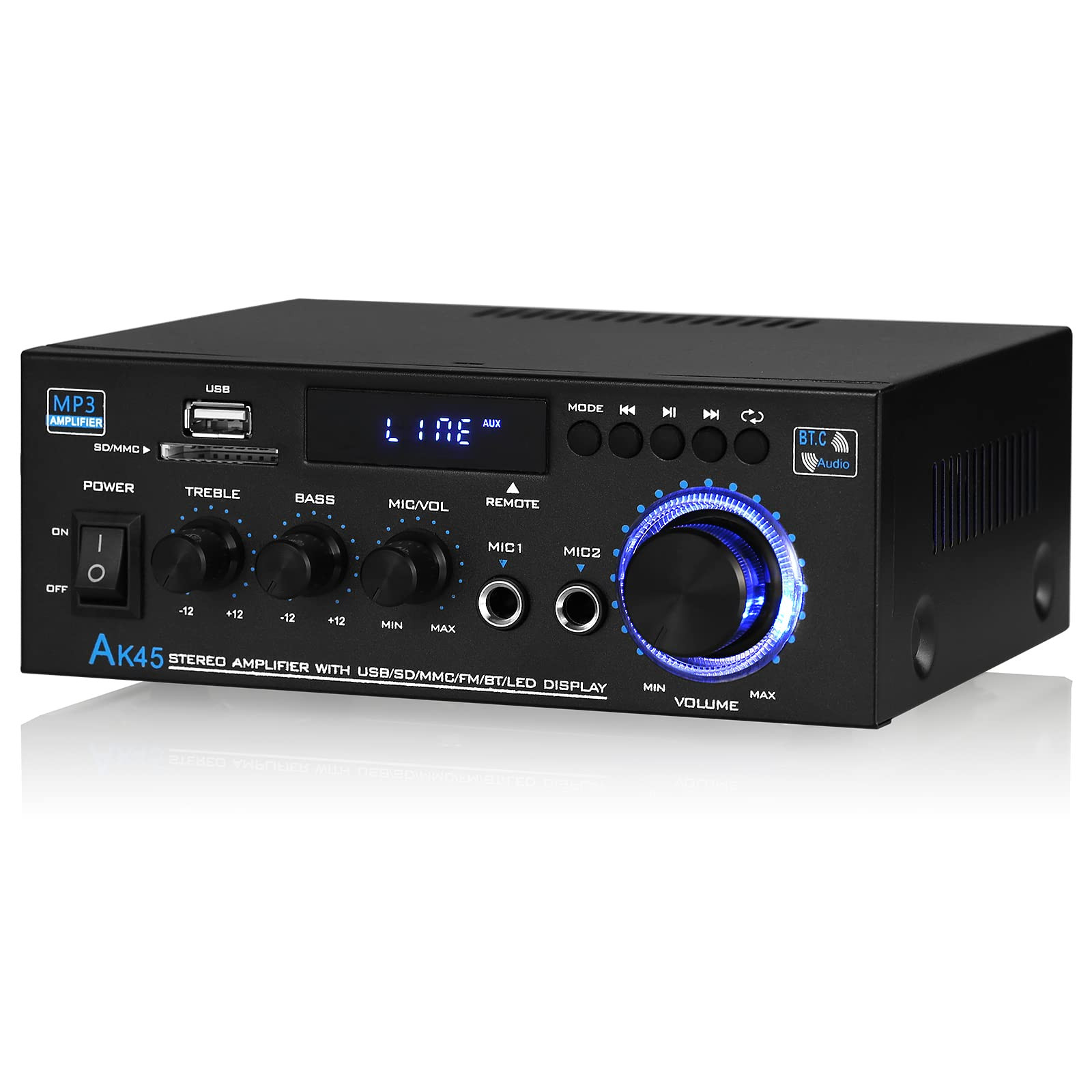 Bluetooth Digital Amplifier Stereo Receiver Car Amplifier Microphone Player SD/USB