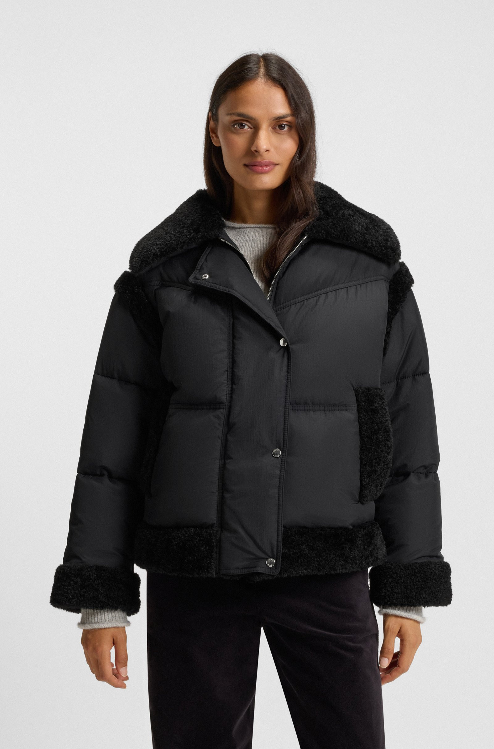 BOSS Water-repellent jacket with teddy trims