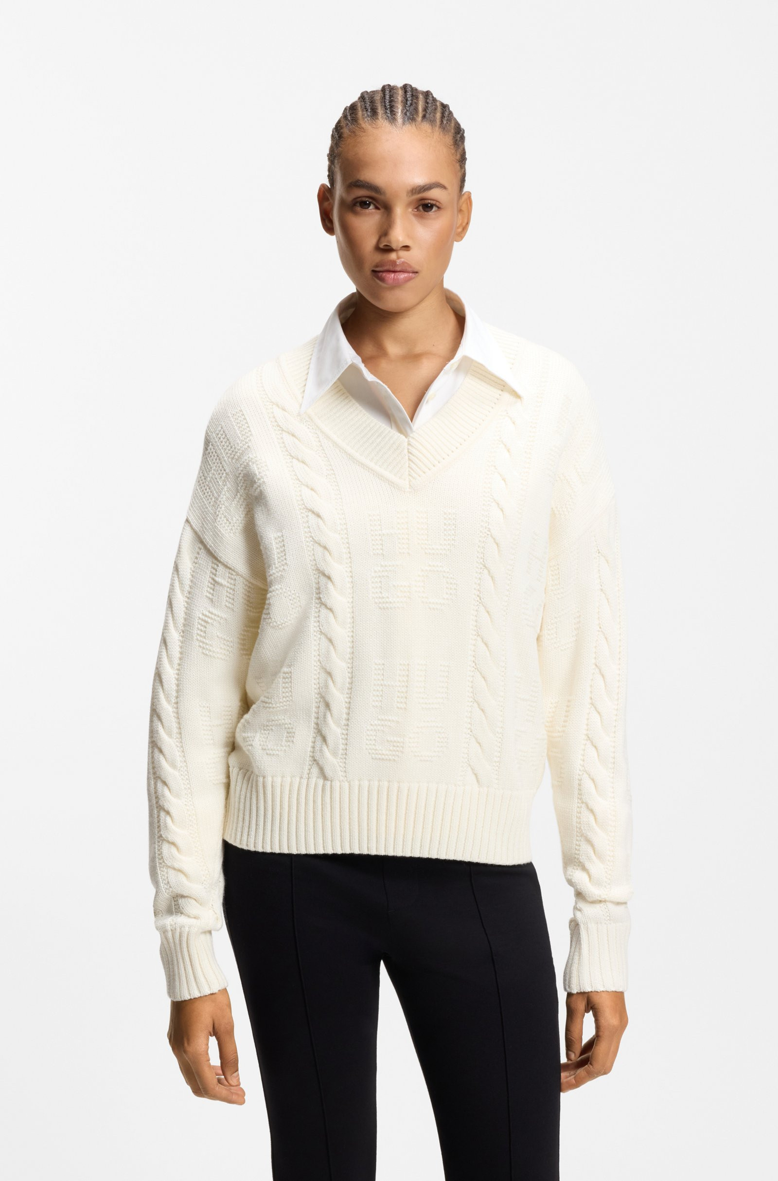 HUGO Oversized-fit sweater with cable knit