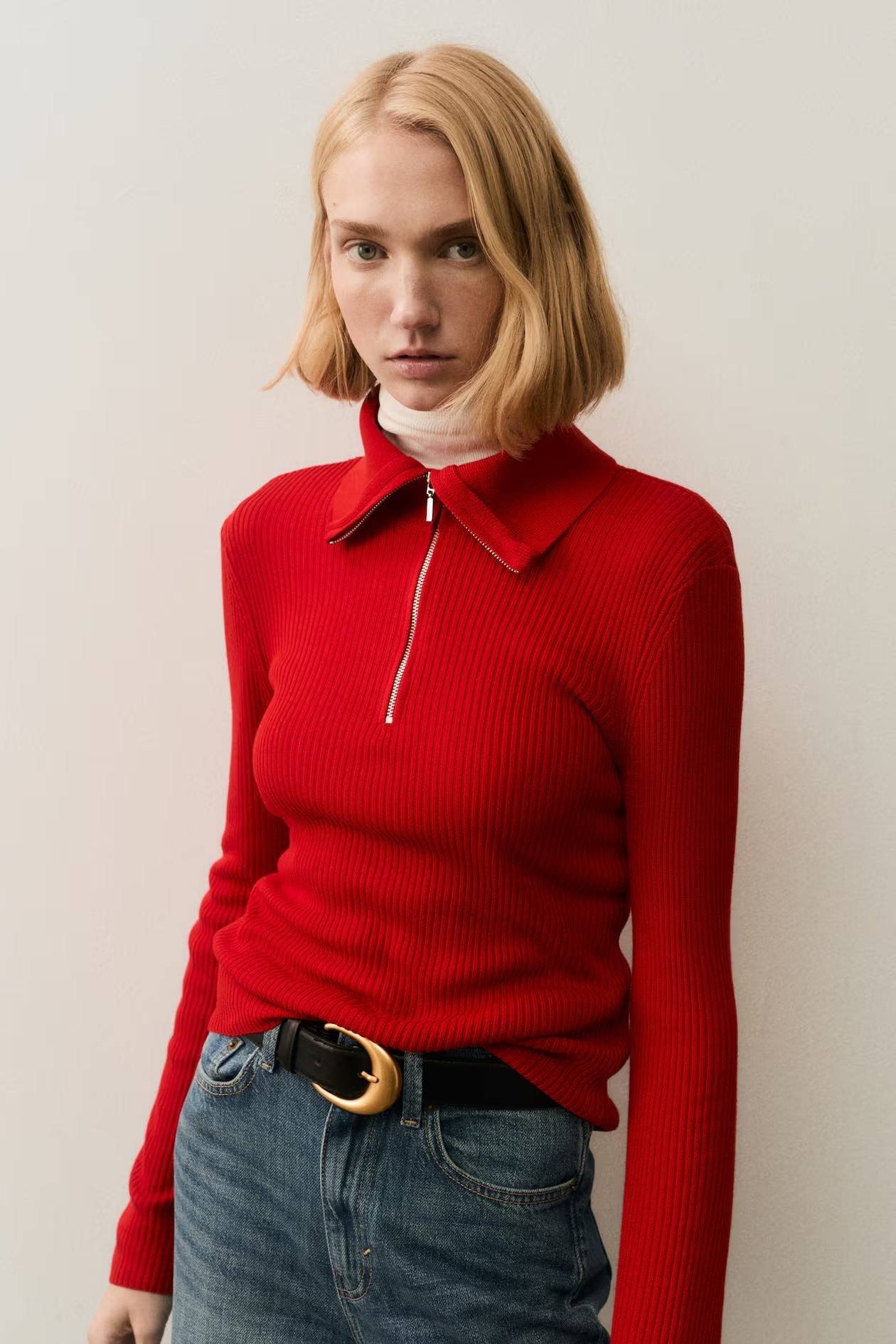 H&M Ribbed shirt with short zip