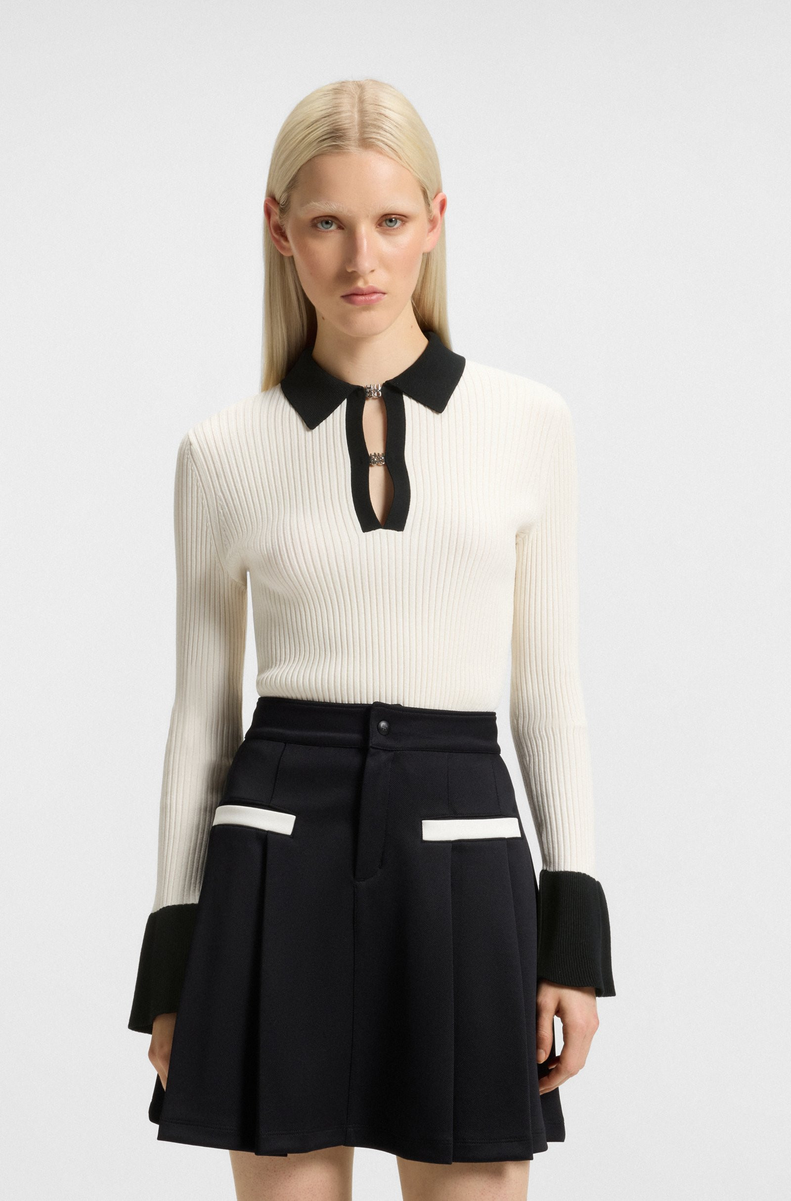 HUGO Knit polo with stacked-logo placket closures