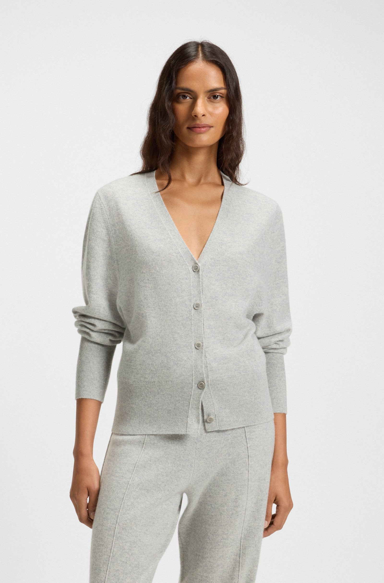 BOSS Relaxed-fit cardigan in cashmere with ribbed trims