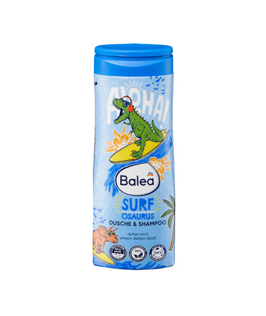 Kids 2-in-1 shower gel and shampoo Surfosaurus, 300 ml, Balea