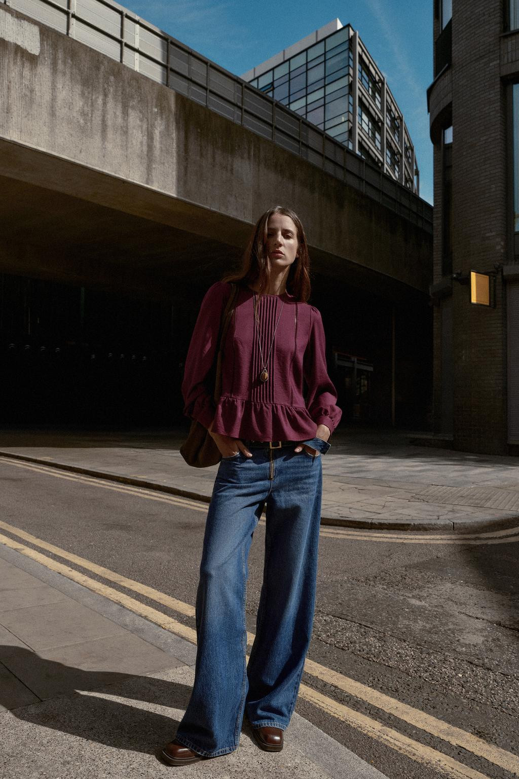 Zara LADDER STITCH PEPLUM BLOUSE