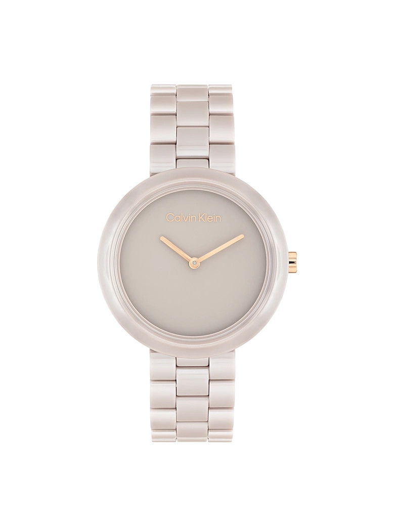Calvin Klein Minimalist clock made of sand-colored ceramic