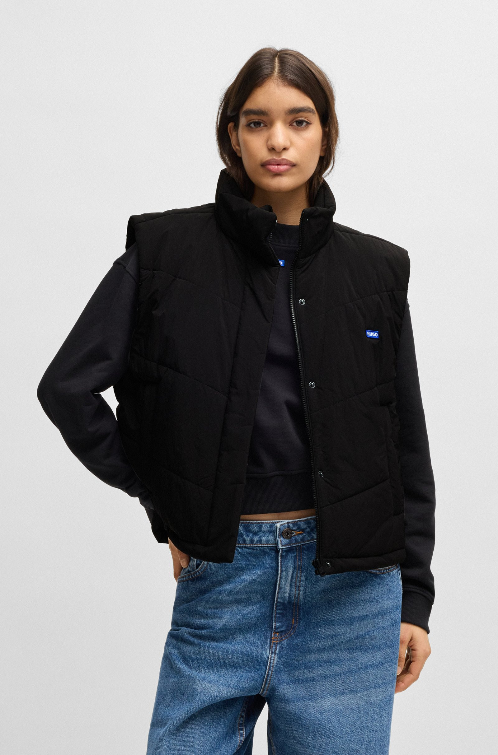 HUGO Water-repellent gilet with blue logo label