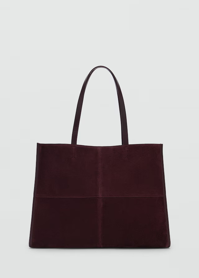 Mango Leather shopper bag with seams
