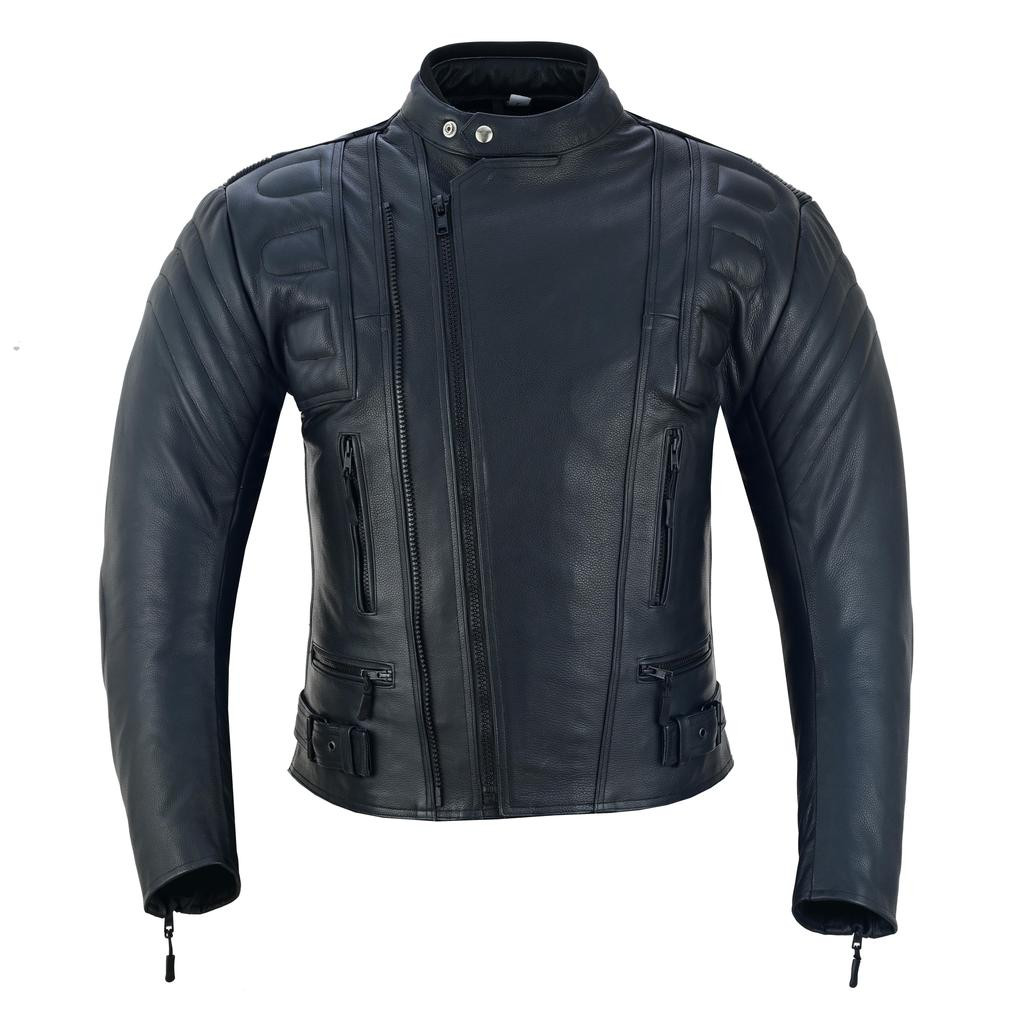 Stealth Motorbike Leather Jacket Motorcycle Double Zip Front