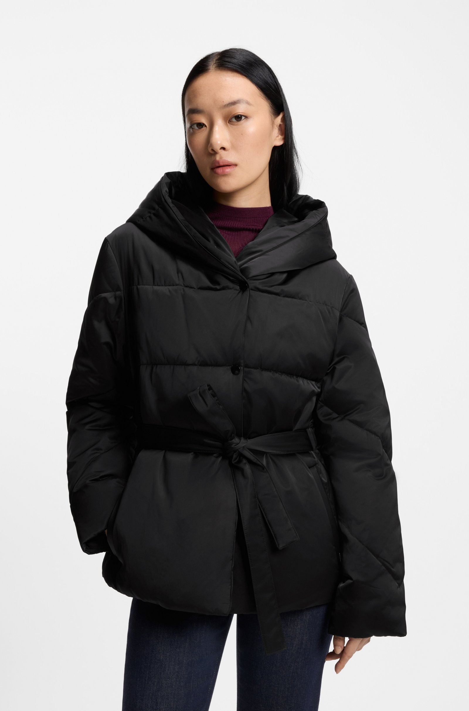 BOSS Water-repellent quilted jacket with belt