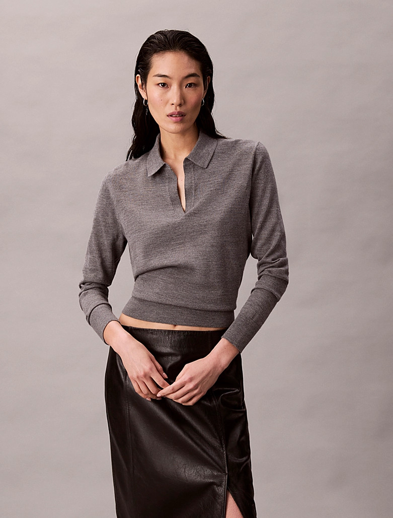 Calvin Klein Merino camp collar sweater