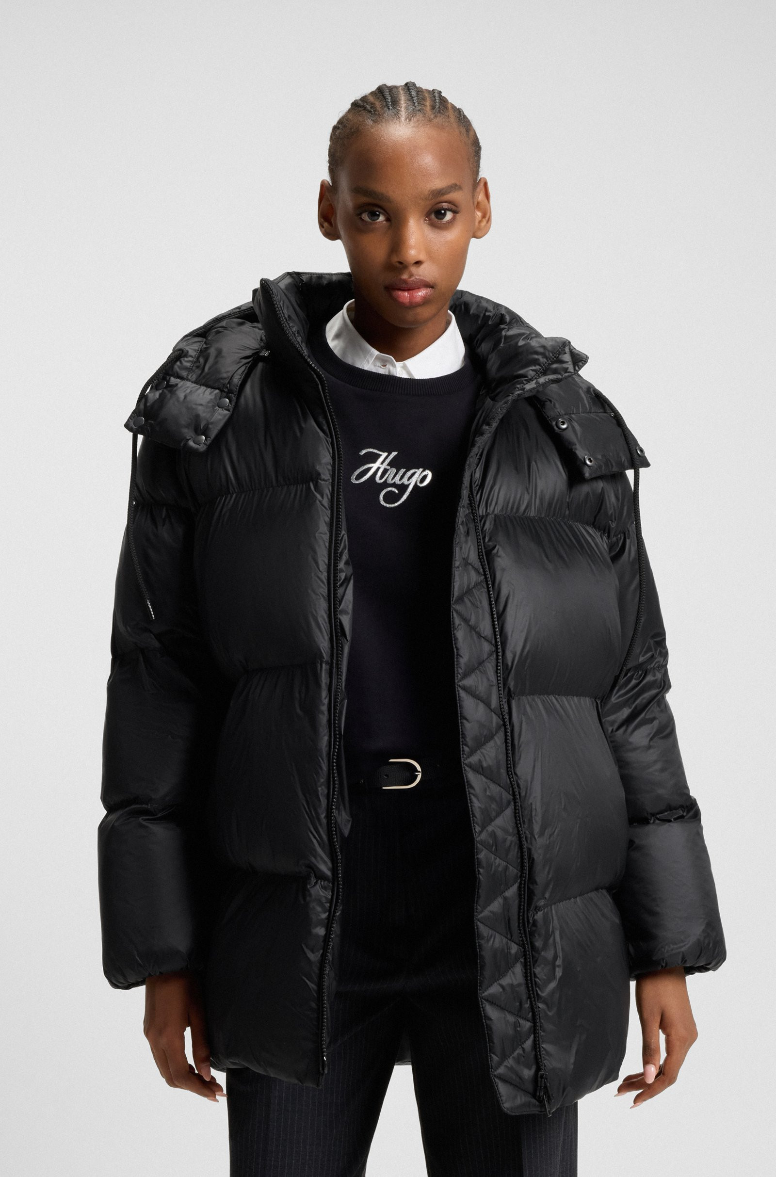 HUGO Water-repellent padded jacket with detachable belt and hood