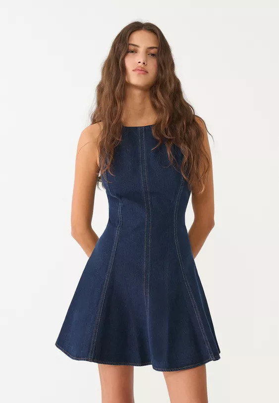 Stradivarius Short denim midi dress