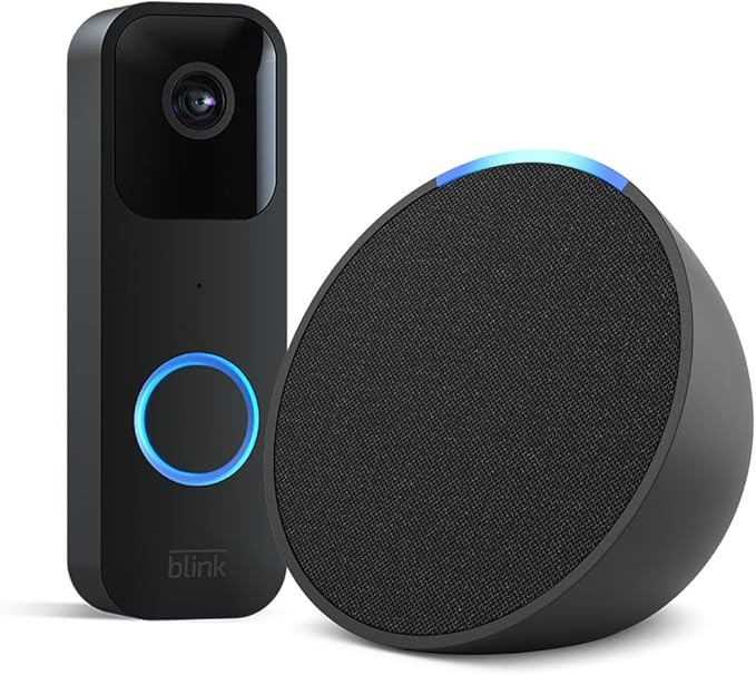 Blink Video Doorbell, Black, Works with Alexa + Introducing Echo Pop | Anthracite - Smart Home Starter Pack